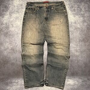 Y2K UNIONBAY Mens Jeans Distressed Blue Wash Straight Leg Pants Size 38x34